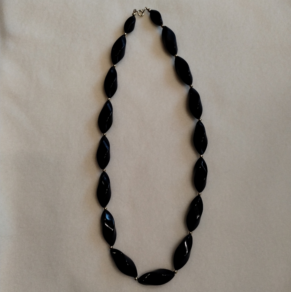 Vintage Trifari Necklace Lucite Blue Oblong Twisted Beads Gold-Tone, 70's Marked